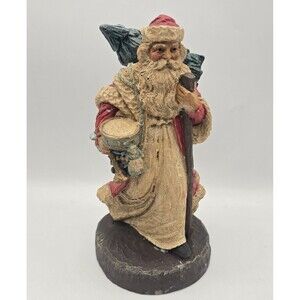 Vintage Old World Santa Claus Father Christmas Tree Rustic Carved Look Resin